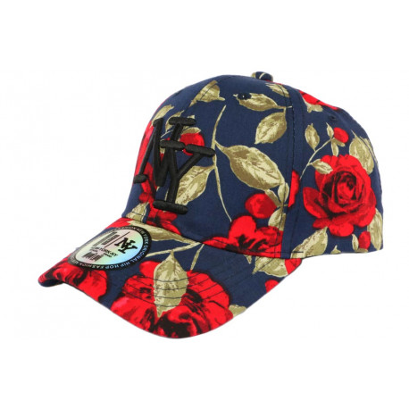 Casquette Enfant bleue Fleurs Rouges Baseball NY Bora de 7 à 12 ans ANCIENNES COLLECTIONS divers