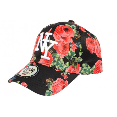 Casquette Enfant Noire Fleurs Rouges Baseball NY Bali de 7 à 12 ans ANCIENNES COLLECTIONS divers