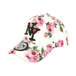 Casquette Enfant Blanche Fleurs Roses Baseball NY Bali de 7 à 12 ans ANCIENNES COLLECTIONS divers