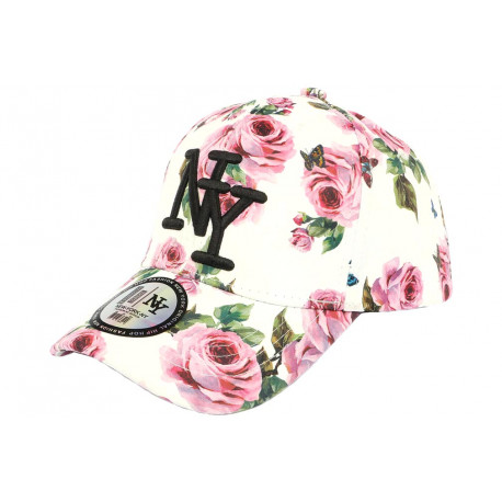 Casquette Enfant Blanche Fleurs Roses Baseball NY Bali de 7 à 12 ans ANCIENNES COLLECTIONS divers