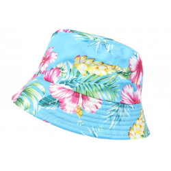 Chapeau Bob Bleu Ciel Fleurs Rouges Tropicales Hawai Fashion BOB Hip Hop Honour