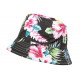 Chapeau Bob Noir Fleurs Rouges et Bleues Tropicales Hawai Fashion BOB Hip Hop Honour