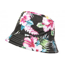 Chapeau Bob Noir Fleurs Rouges et Bleues Tropicales Hawai Fashion BOB Hip Hop Honour