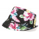 Chapeau Bob Noir Fleurs Rouges et Bleues Tropicales Hawai Fashion BOB Hip Hop Honour