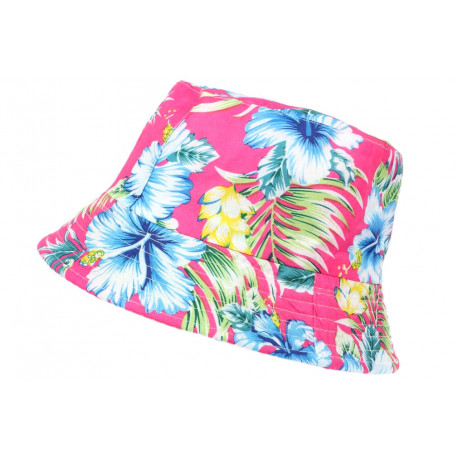 Chapeau Bob Rose Fleurs Bleues et Jaunes Tropicales Hawai Tendance BOB Hip Hop Honour