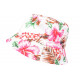 Chapeau Bob Blanc Fleurs Roses et Vertes Tropicales Hawai Tendance BOB Hip Hop Honour