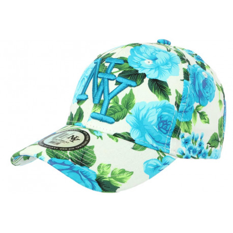 Casquette Enfant Blanche Fleurs Bleues Baseball NY Bora de 7 à 12 ans ANCIENNES COLLECTIONS divers