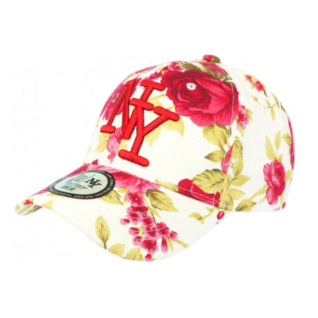 Casquette Enfant Rouge et Blanche a Fleurs Baseball NY Bora de 7 à 12 ans Casquette Enfant Hip Hop Honour