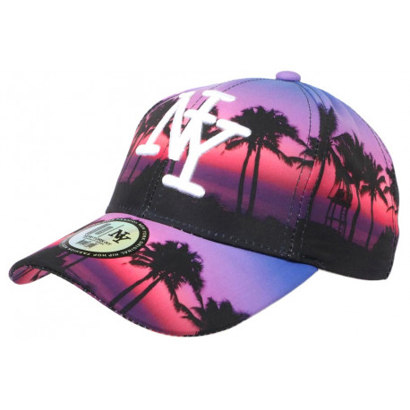 Casquette NY Violette et Rouge Tropical Beach Night Baseball Fashion ANCIENNES COLLECTIONS divers