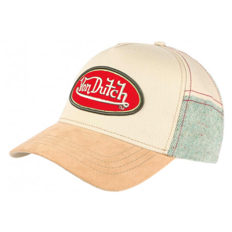 Casquette Von Dutch Beige et Verte Visiere Cuir Classe Baseball Aluc CASQUETTES VON DUTCH