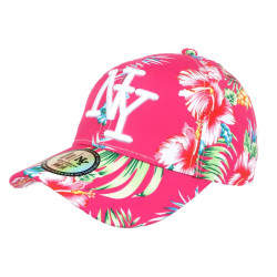 Casquette Enfant Rose Fleurs Blanches Tropicales Baseball NY Hawai de 7 a 12 ans ANCIENNES COLLECTIONS divers