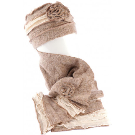 Bonnet echarpe beige en laine bouillie Mona ANCIENNES COLLECTIONS divers