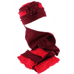 Bonnet echarpe rouge en laine bouillie Mona ANCIENNES COLLECTIONS divers