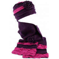 Bonnet echarpe violet et rose en laine bouillie Mona ANCIENNES COLLECTIONS divers