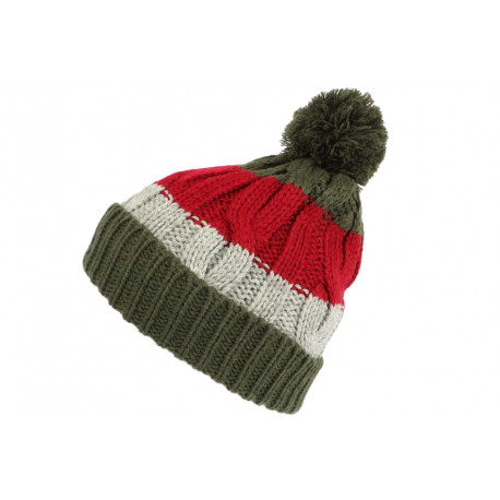 Bonnet Pompon Enfant Vert et Rouge Fashion Laine Snowy de 7 a 12 ans Bonnet Enfant Léon montane