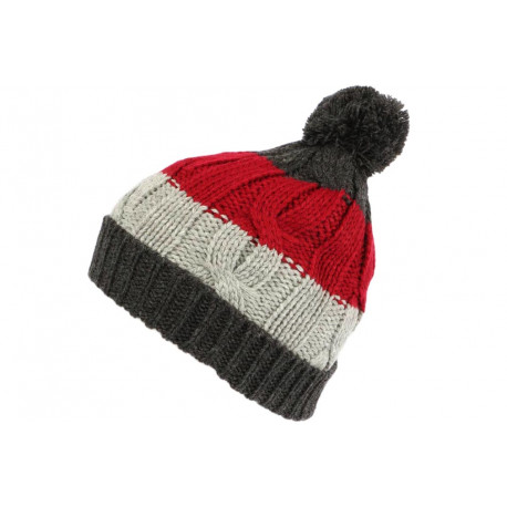 Bonnet Pompon Enfant Gris et Rouge Fashion Laine Snowy de 7 a 12 ans Bonnet Enfant Léon montane