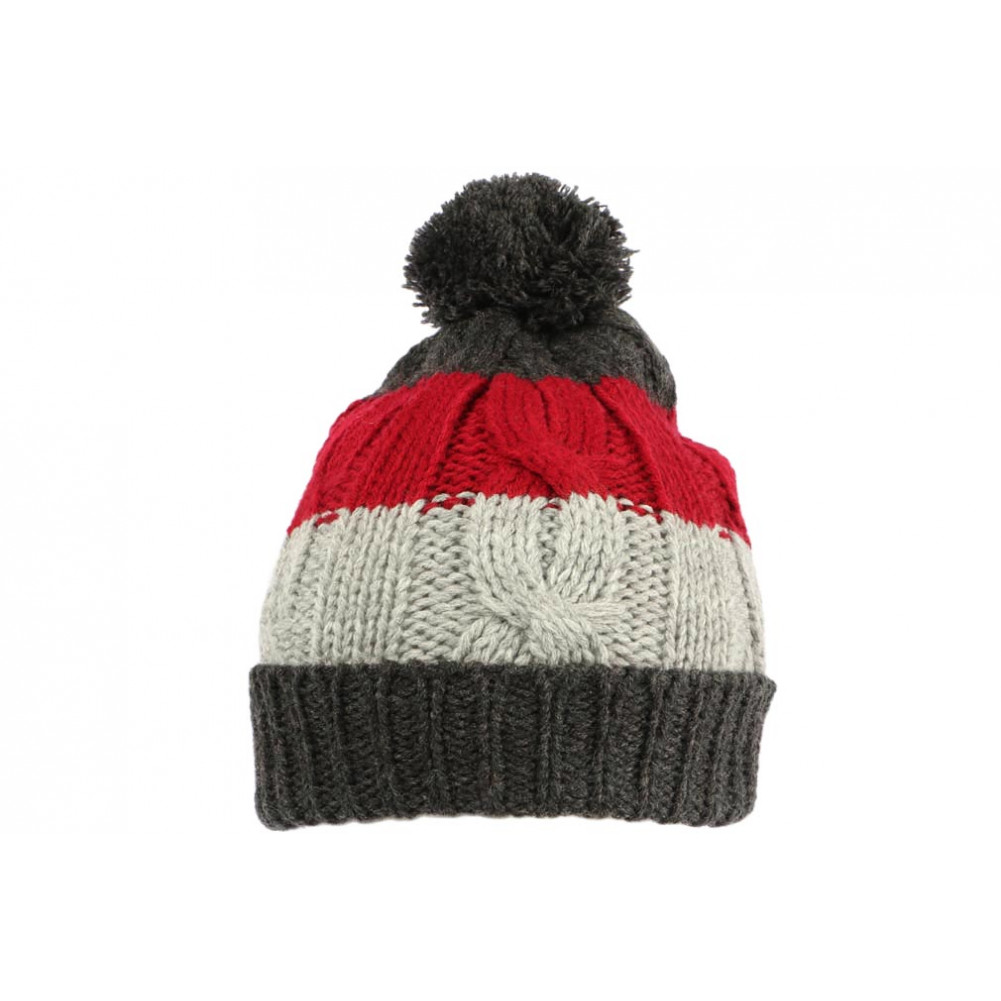 Bonnet pompon enfant noir rouge, bonnet garçon fille laine livré 48h!