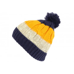 Bonnet Pompon Enfant Bleu et Jaune Fashion Laine Snowy de 7 a 12 ans Bonnet Enfant Léon montane