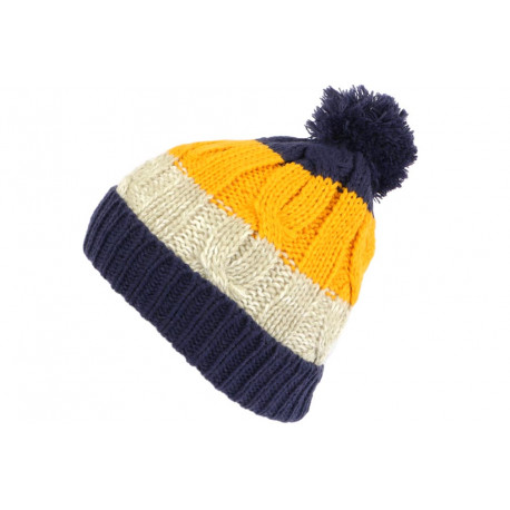 Bonnet Pompon Enfant Bleu et Jaune Fashion Laine Snowy de 7 a 12 ans Bonnet Enfant Léon montane