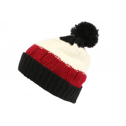 Bonnet Pompon Enfant Noir et Rouge Fashion Laine Snowy de 7 a 12 ans Bonnet Enfant Léon montane