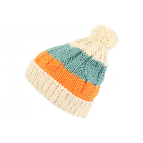 Bonnet Pompon Enfant Orange et Bleu Fashion Laine Snowy de 7 a 12 ans Bonnet Enfant Léon montane