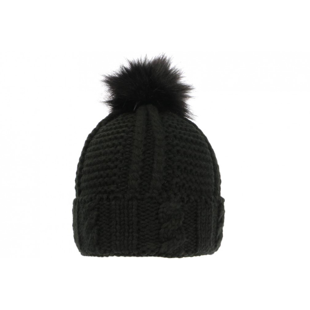 U Capa Beauty Bonnet Pompon Fourrure Noir