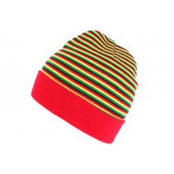 Bonnet court rouge jaune et vert rasta en laine Dutty BONNETS Nyls Création