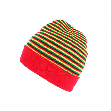 Bonnet court rouge jaune et vert rasta en laine Dutty BONNETS Nyls Création