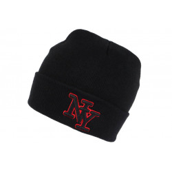 Bonnet NY Noir et Rouge en Laine Broderie 3D Fashion Farzy BONNETS Hip Hop Honour