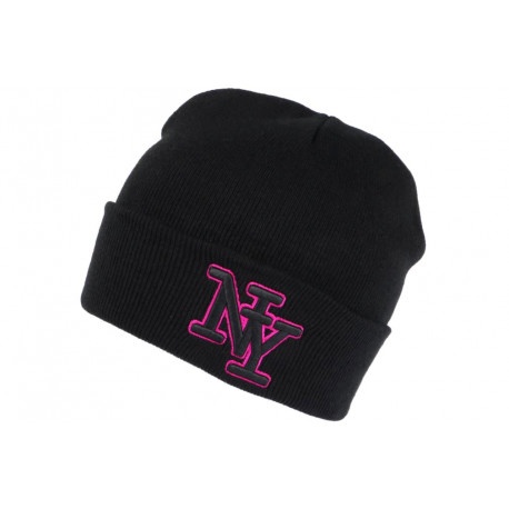 Bonnet NY Noir et Rose en Laine Broderie 3D Fashion Farzy BONNETS Hip Hop Honour