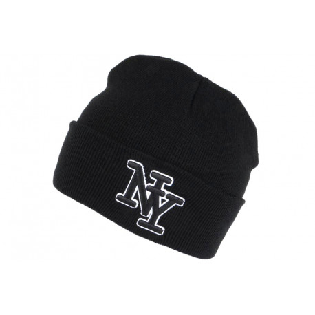 Bonnet NY Enfant Noir et Blanc 3D en Laine Douce Newy de 7 a 12 ans Bonnet Enfant Hip Hop Honour