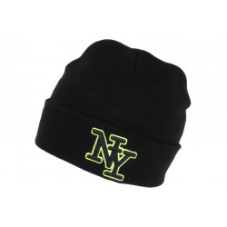 Bonnet NY Enfant Noir et Jaune Fluo en Laine Douce Newy de 7 a 12 ans Bonnet Enfant Hip Hop Honour