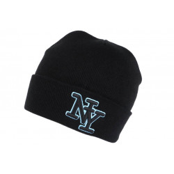 Bonnet NY Enfant Noir et Bleu Ciel en Laine Chaude Newy de 7 a 12 ans Bonnet Enfant Hip Hop Honour