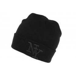 Bonnet New York Noir à Revers Tendance en Laine Douce Nevy BONNETS Hip Hop Honour