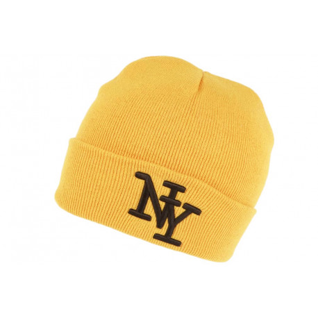 Bonnet New York Jaune et Noir à Revers Fashion en Laine Douce Nevy BONNETS Hip Hop Honour