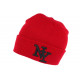 Bonnet New York Rouge Bordeaux à Revers Tendance en Laine Douce Nevy BONNETS Hip Hop Honour