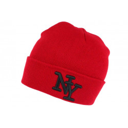 Bonnet New York Rouge Bordeaux à Revers Tendance en Laine Douce Nevy BONNETS Hip Hop Honour