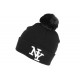 Bonnet Pompon NY Noir et Blanc en Laine Look Tendance Katzy BONNETS Hip Hop Honour