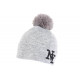 Bonnet Pompon NY Gris et Noir en Laine Look Tendance Katzy BONNETS Hip Hop Honour