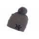 Bonnet Pompon NY Gris Foncé et Noir en Laine Look Tendance Katzy BONNETS Hip Hop Honour