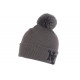 Bonnet Pompon NY Gris Foncé et Noir en Laine Look Tendance Katzy BONNETS Hip Hop Honour