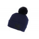 Bonnet Pompon NY Bleu Marine et Noir en Laine Look Fashion Katzy BONNETS Hip Hop Honour