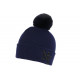 Bonnet Pompon NY Bleu Marine et Noir en Laine Look Fashion Katzy BONNETS Hip Hop Honour