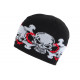 Bonnet Tete de Mort Gris et Rouge Laine Look Biker Fashion BONNETS Nyls Création