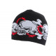 Bonnet Tete de Mort Gris et Rouge Laine Look Biker Fashion BONNETS Nyls Création