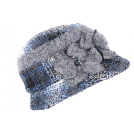 Beret Chapeau Femme Laine Bleue et Grise Retro Bonnet Hiver Lyara CHAPEAUX Léon montane