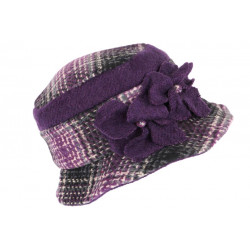 Beret Chapeau Femme Violet et Gris Vintage Bonnet Feutre Hiver Lyara CHAPEAUX Léon montane