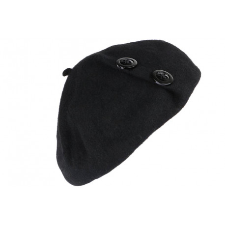 Beret Femme Noir Feutre de Laine Classe et Tendance 2 Boutons Lexya BERETS Léon montane