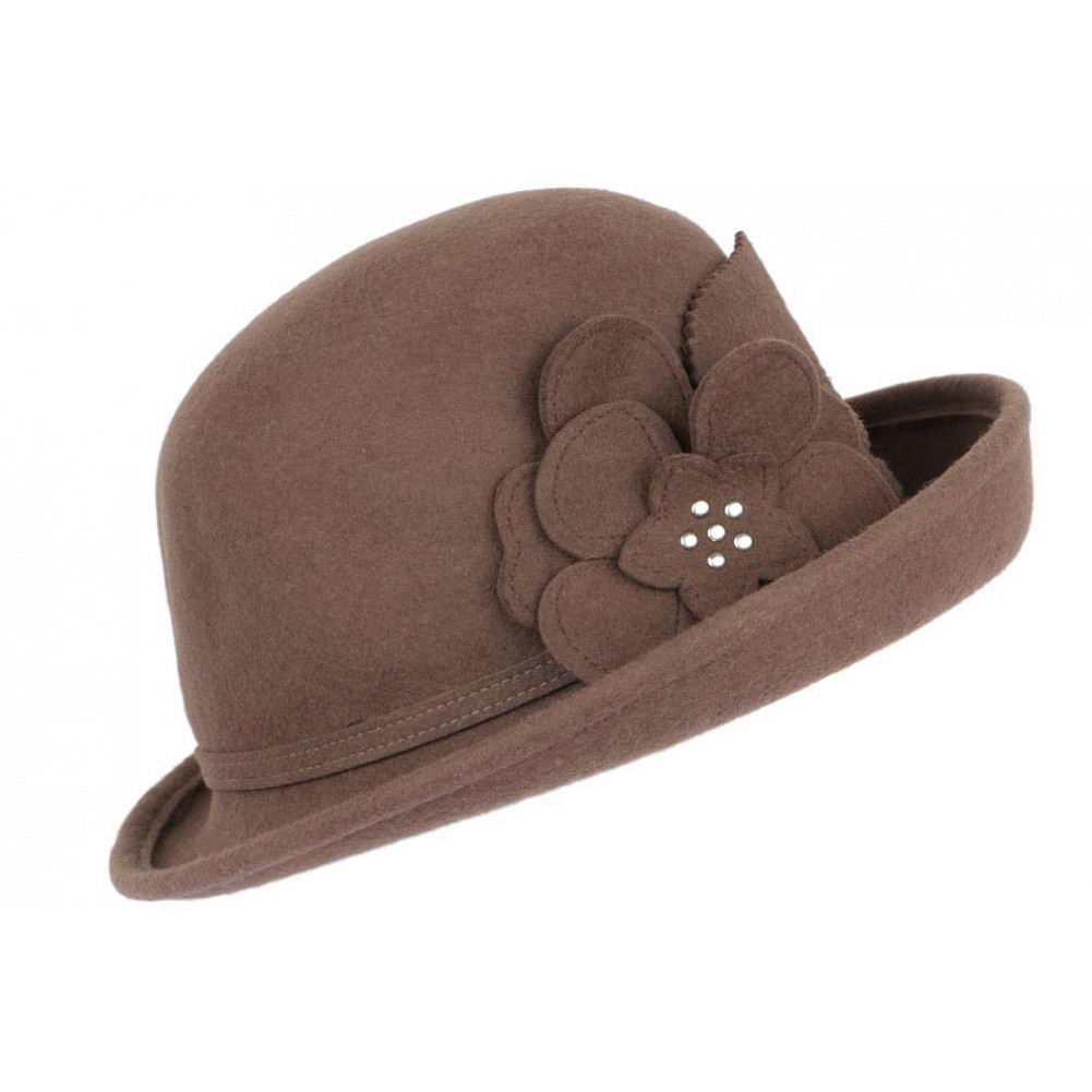 Marron Olive, Chapeau Fedora - Femme - 100% Laine