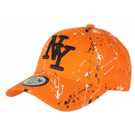 Casquette NY Orange Noire et Blanche look Tags Streetwear Baseball Paynter CASQUETTES Hip Hop Honour